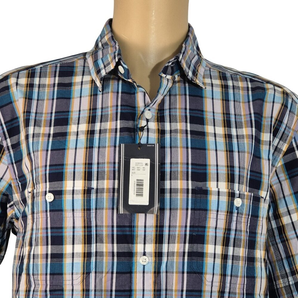 Roundtree & Yorke Men's Shirt Size L Plaid Short Sleeve Button UP  Blue (55)